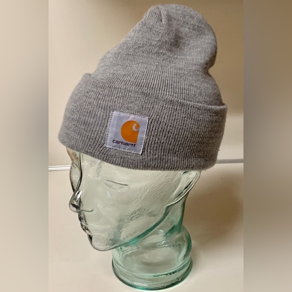 Adult Unisex Light Heather Grey CARHARTT Watch Cap Cuffed Acrylic Beanie Hat - Picture 5 of 11